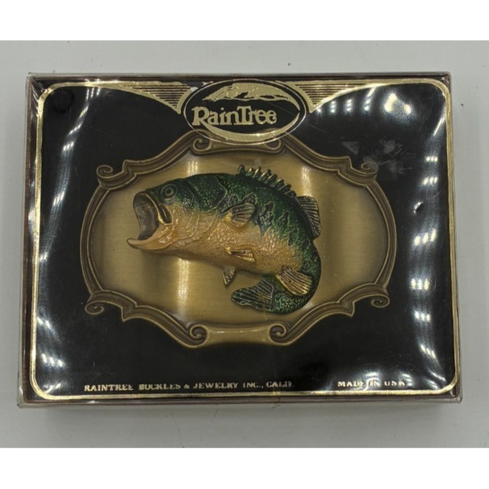 Largemouth Bass Belt Buckle Vintage 1978 Raintree Fishing New in Package